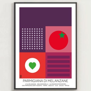 Parmigiana di Melanzane - Parmigiana Poster, Italian Food Art in Bauhaus Style, Minimal Design, Kitchen and Living Wall Decor, Food Lovers