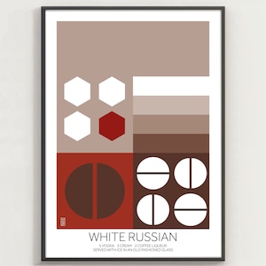 Cartel de cóctel BLANCO RUSO #1, arte minimalista, impresión digital, decoración del hogar estilo bauhaus
