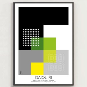 DAIQUIRI #1/negro - cartel de cóctel, arte minimalista, impresión digital, decoración del hogar estilo bauhaus