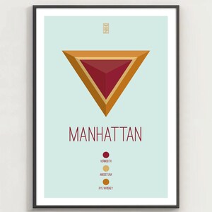 Manhattan - Cartel de Manhattan, cartel de cóctel, arte minimalista, impresión digital, decoración del hogar, estilo bauhaus