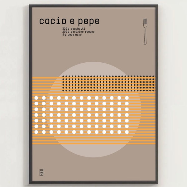 CACIO E PEPE 1 - Cacio e Pepe Poster, Italian Food Art in Bauhaus Style, Minimal Design Food Art, Kitchen and Living Wall Decor, Food Lovers