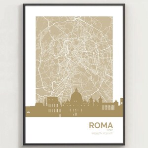 Rome - Cartes et horizon de Rome Art mural de ville élégant pour la décoration intérieure