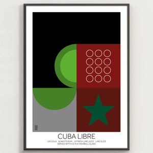 RUM y COLA #1 - cartel de cóctel, arte minimalista, impresión digital, decoración del hogar