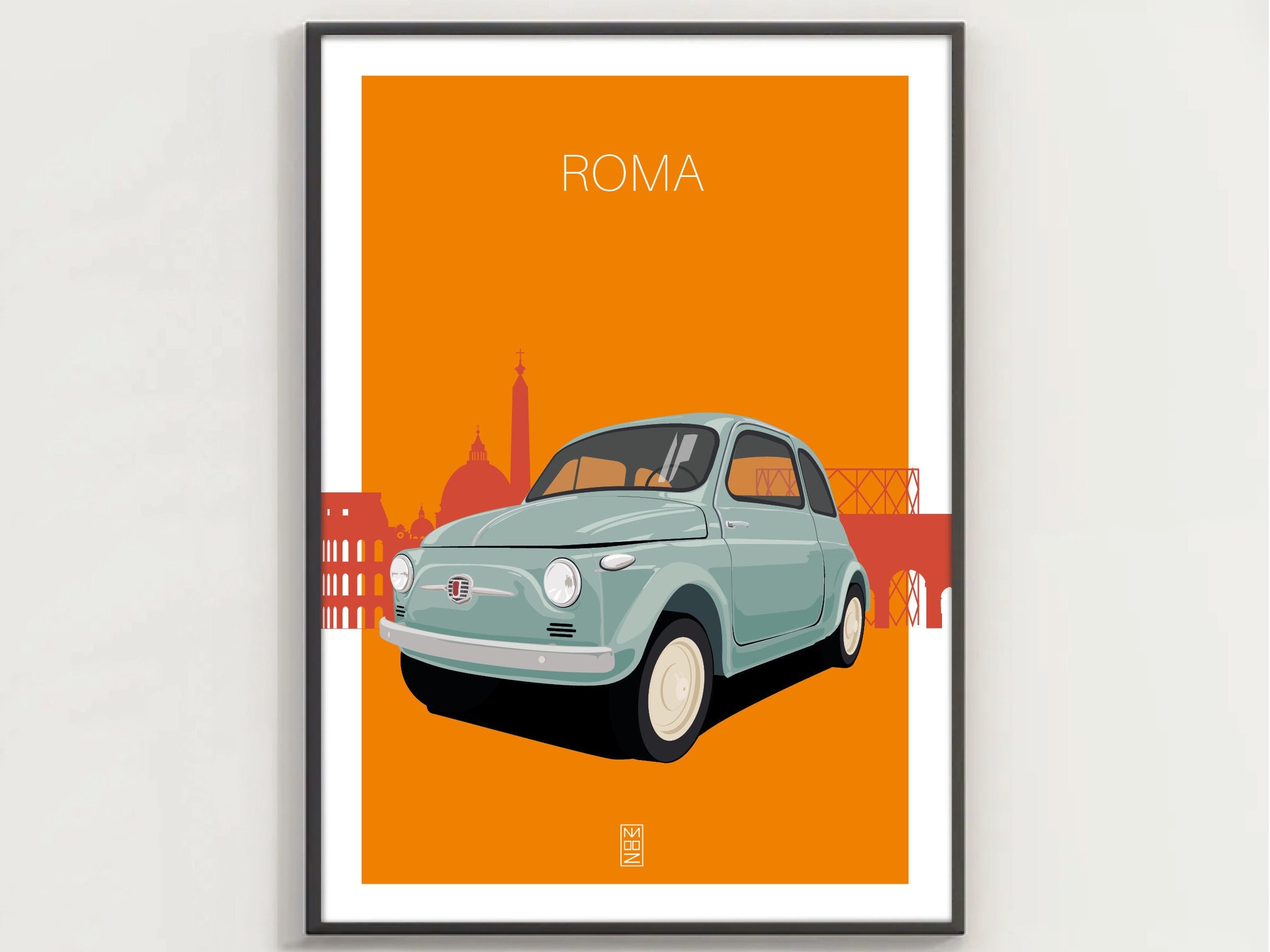 フィアット イタリア切手デザイン 3D 立体壁掛 Cinquecento 500 KK-Scale 1:12 Fiat 500 F Custom と 取り外し可能な 屋根 建設