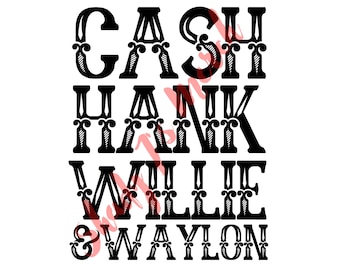 Cash, Hank, Willie, and Waylon PNG for Sublimation