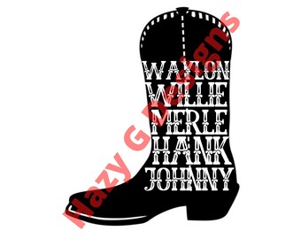 Waylon Willie Merle Hank Johnny Boot PNG for Sublimation