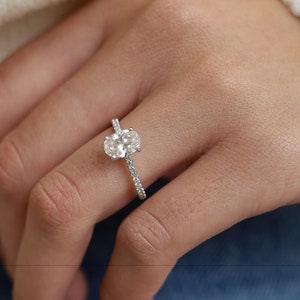 1.70 Carat Oval Diamond Engagement Ring, 14K White Gold, With Pave And Hidden Halo