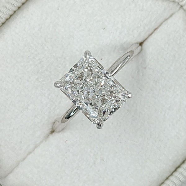 3 Carat Radiant Diamond Engagement Ring, 14K White Gold Solitaire Ring