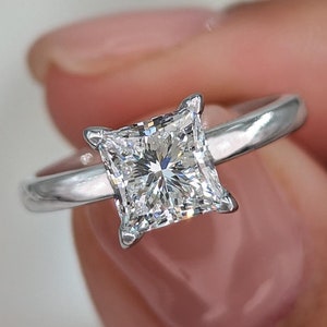 1.50 Carat Princess Diamond Engagement Ring, 14K Yellow Gold, Solitaire Ring
