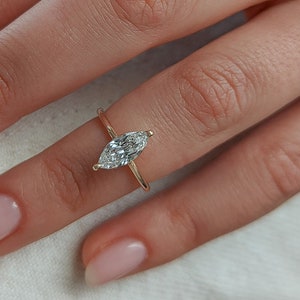 1 Carat Marquise Diamond Engagement Ring, 14K Rose Gold, Solitaire Ring