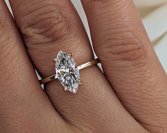 Bague Fiançailles En Or 14K Rose - Diamant Marquise 1,05 Carats Naturel (G/SI1) - Taille 54, Neuf Certifié