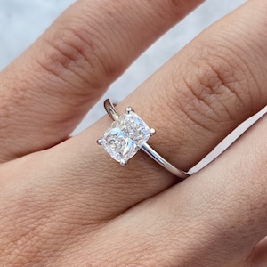 1.5 Carat Cushion Diamond Engagement Ring, 14K White Gold, Solitaire Ring