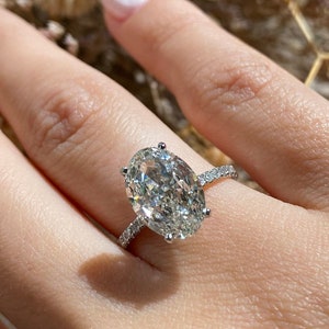 4.20 Carat Oval Diamond Engagement Ring , 14K White Gold With Pave and Hidden Halo