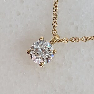 1 Carat Round Diamond Necklace, 14K Yellow Gold