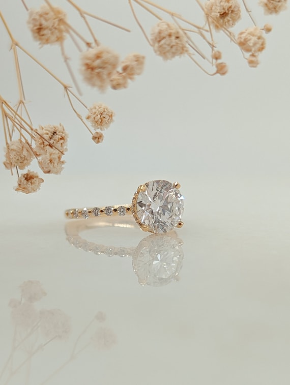 3.8 Carat Round Brilliant Diamond Engagement Ring 14K White Gold