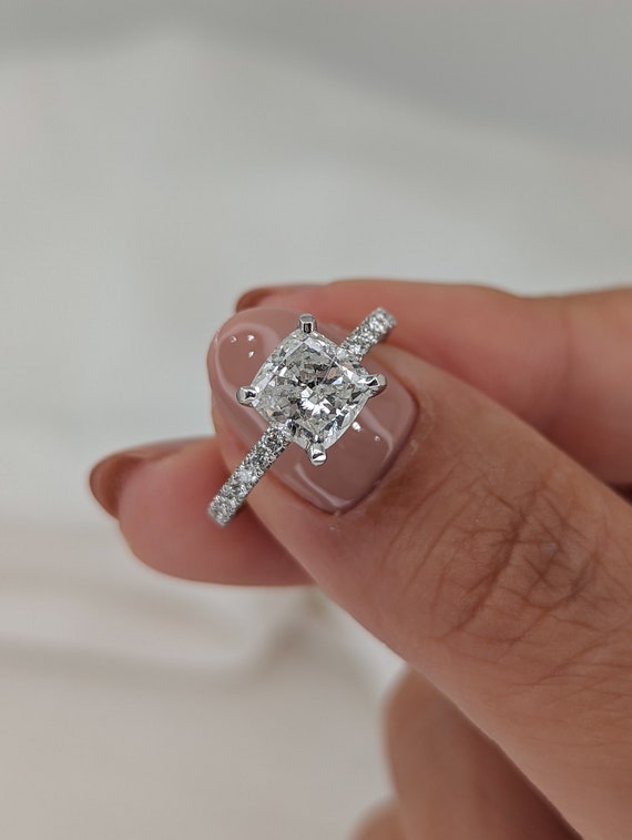 1.7 Carat Square Cushion Diamond Engagement Ring, 14K White  display picture 1