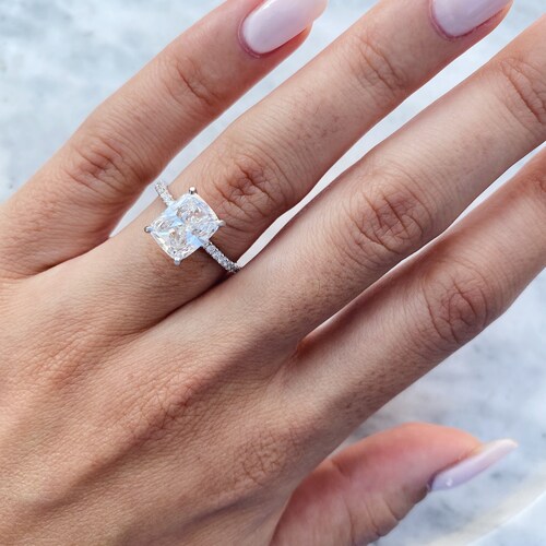 Elongated Cushion Cut Lab Grown Diamond Engagement Ring 3.42 Etsy