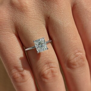 2.5 Carat Square Cushion Diamond Engagement Ring, 14K White Gold Solitaire Ring