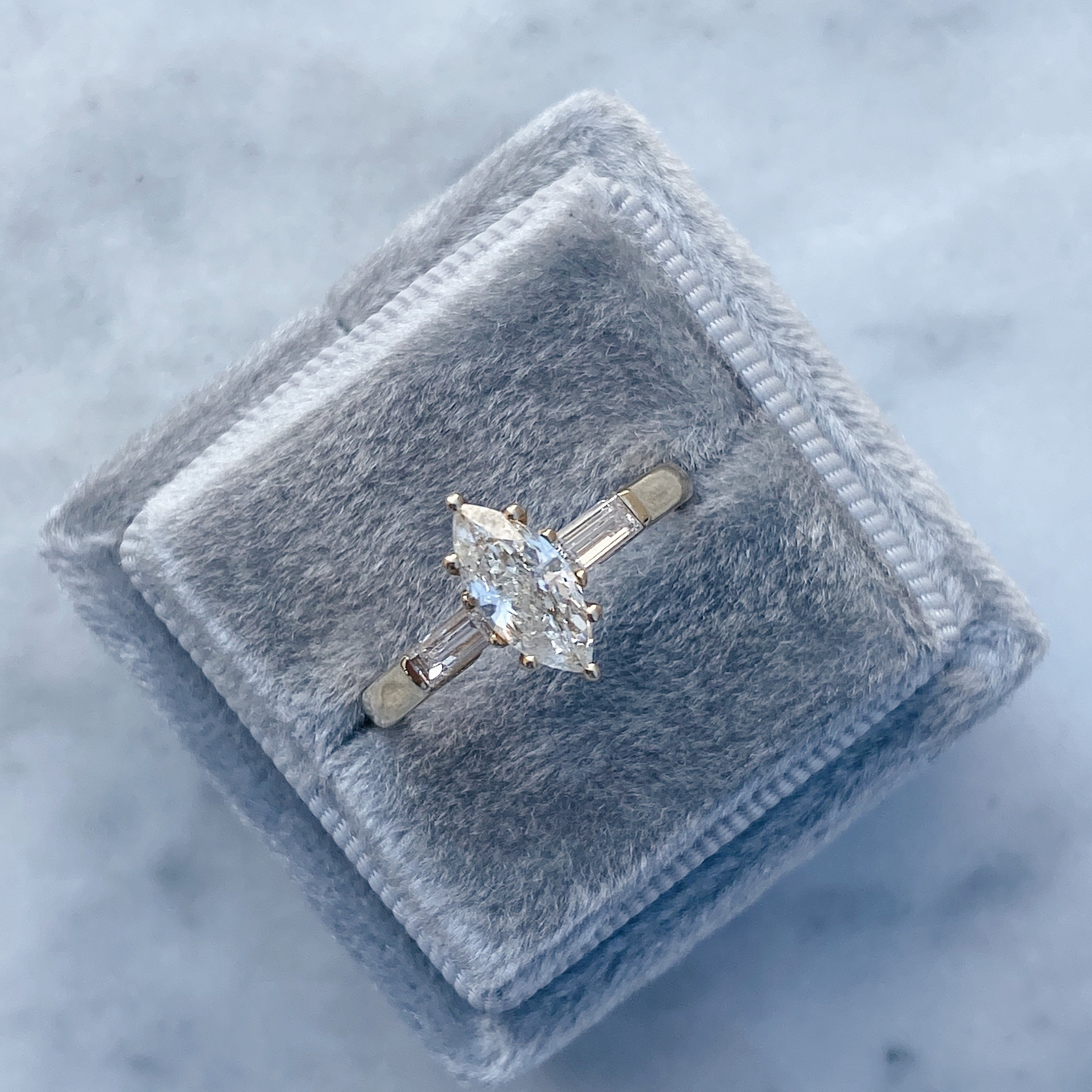 Diamond Engagement Ring 1 3 Carat Marquise 14k Yellow Gold Etsy