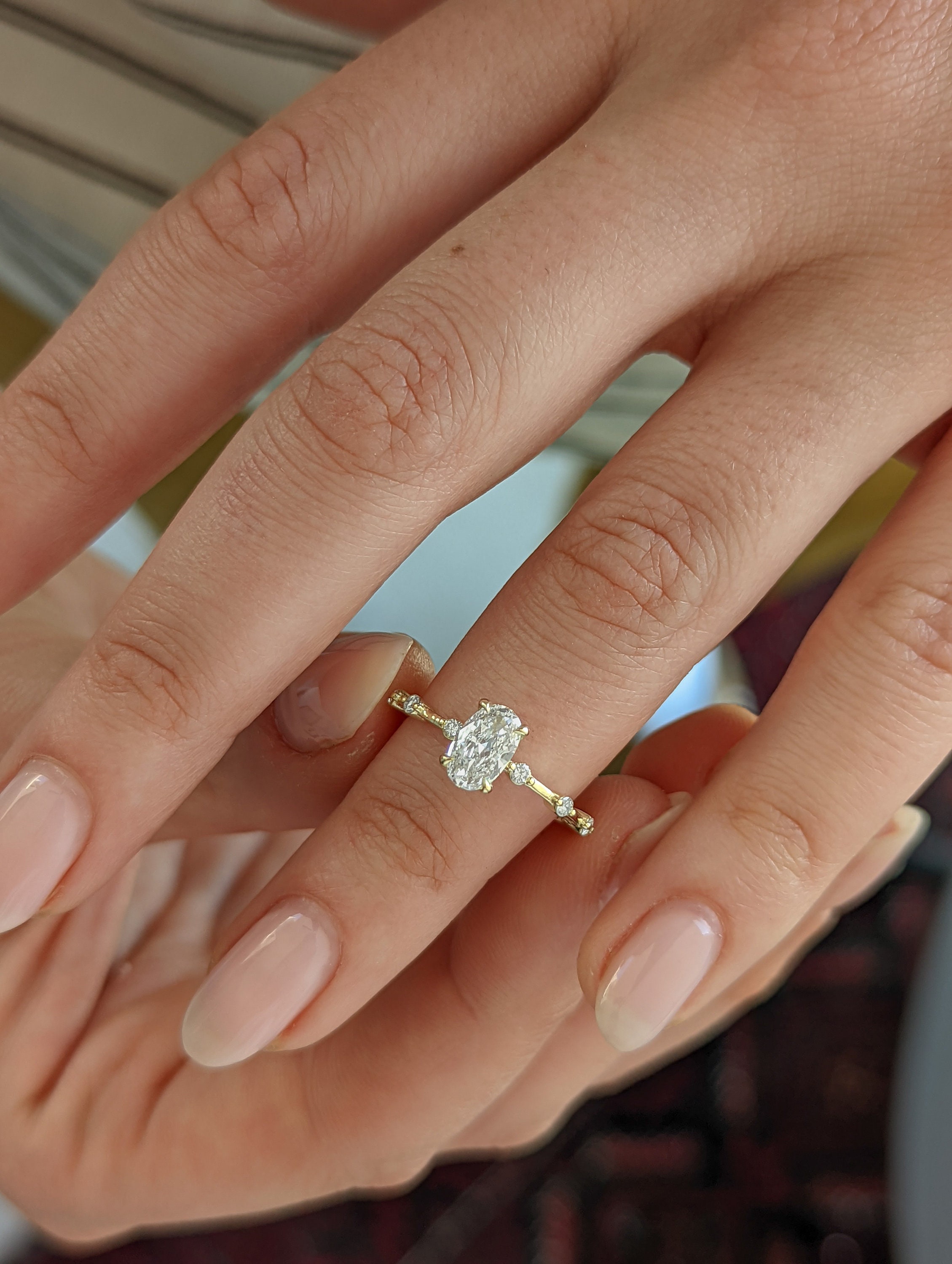 Bague De Fiançailles Diamant Naturel 1,65 Ct Taille Ovale – Or Jaune 14K – Fait Main – Inde