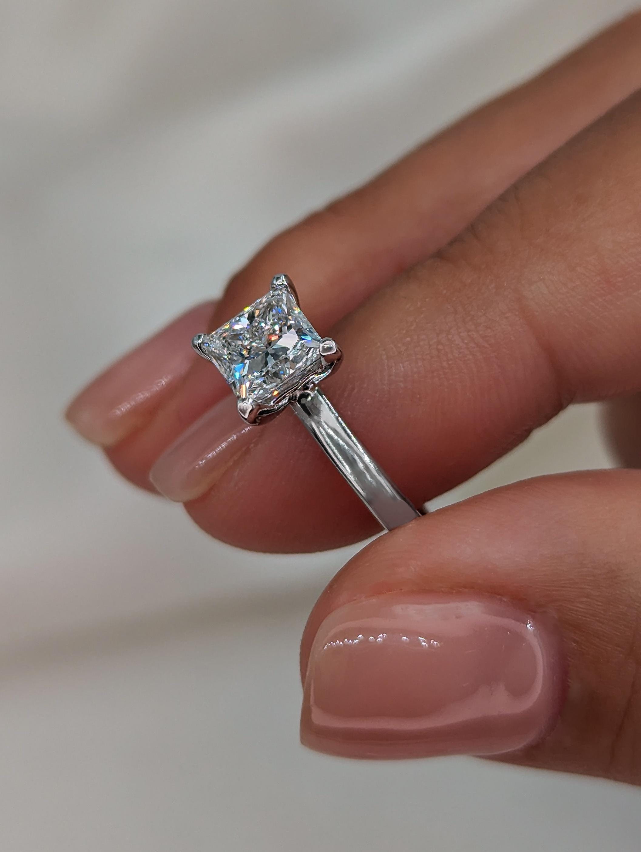Princess Cut 6mm (1.50ct) Cubic Zirconia Engagement Ring - 10k White Gold With Side Stones, Size 6 - View #7