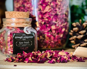 Organic Dried Rose Petals | Rose petals in a glass cork top jar