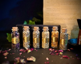 Botanical Herb Vial Set: Magic Witchcraft Herbs, Black Gift Box