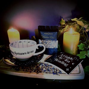 Tasseography Tea Leaf Reading Set | Divination Cup and Saucer | Tea Leaf Reading Kit | Witchcraft Ritual Gift