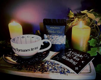 Tasseography Tea Leaf Reading Set | Divination Cup and Saucer | Tea Leaf Reading Kit | Witchcraft Ritual Gift