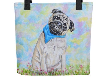 Pug Tote Bag, Pug Lovers Gifts, Gifts under 30, Pug Shopping Bag, Pug Dog Shoulder Bag, Gifts For Pug Lovers, Gifts For Friends, Pug Gifts