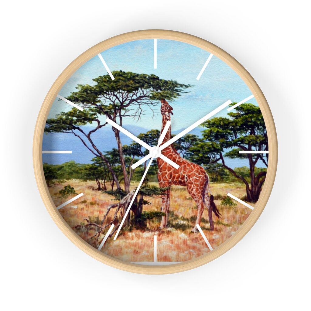 Wall Clock, Giraffe Lovers Clock, Giraffe Gifts, Eating, Natural