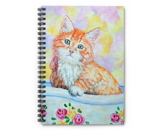 Orange Cat Spiral Notebook, Ruled Line Journal, Kitten Lover Gifts