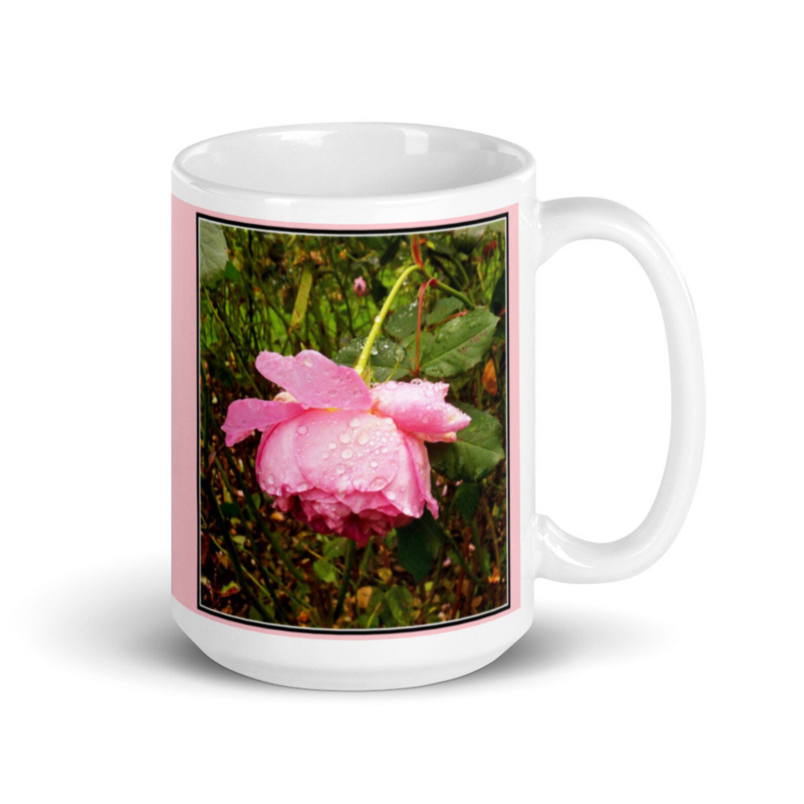 Pink Rose Mug, Rose Lover Gifts, Floral Mugs, Raindrops on Roses