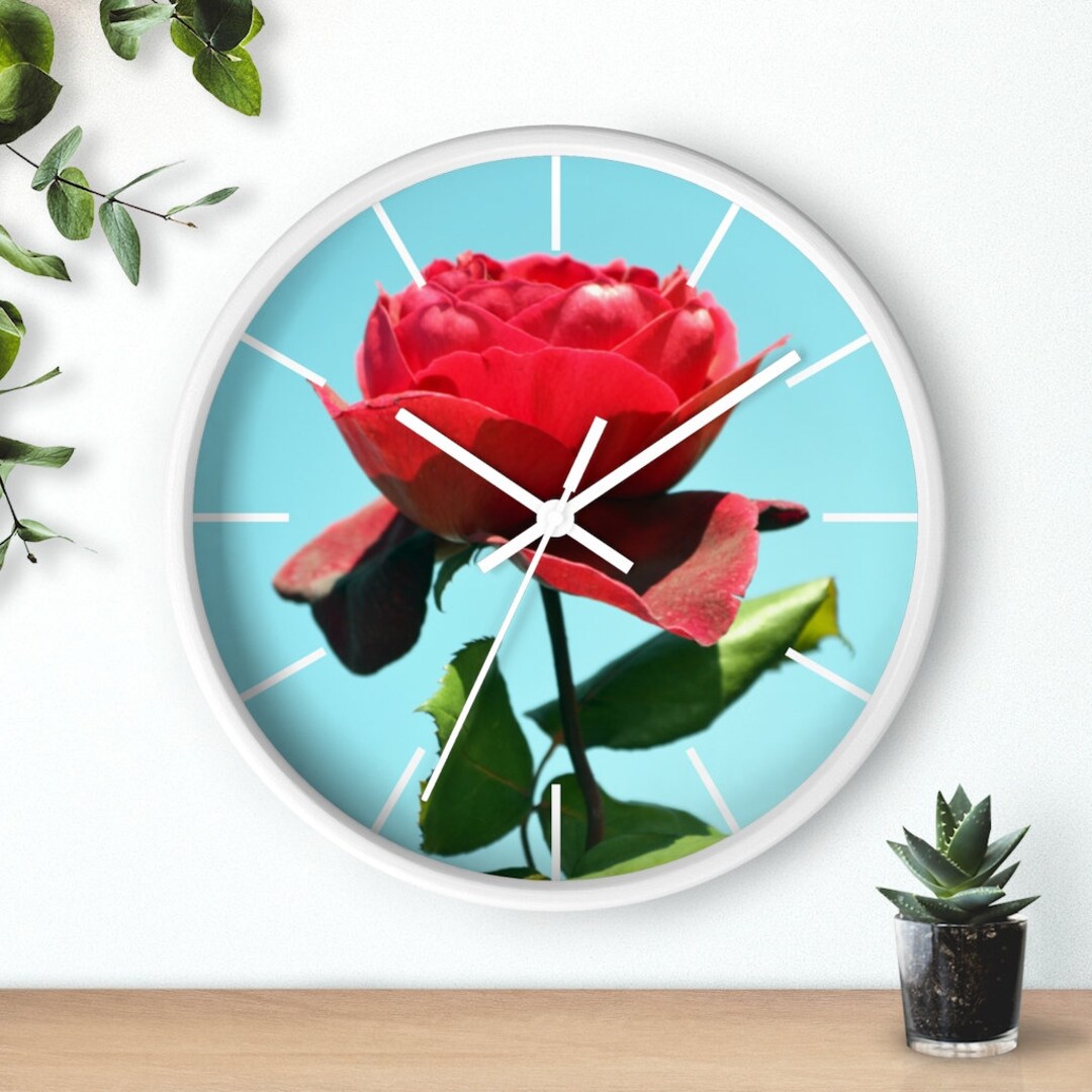 Wall Clock, Red Rose Clock, Roses, Rose Lovers, Garden, Home Decor ...