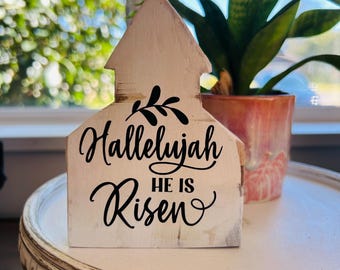 Handmade wood Easter church, He is Risen