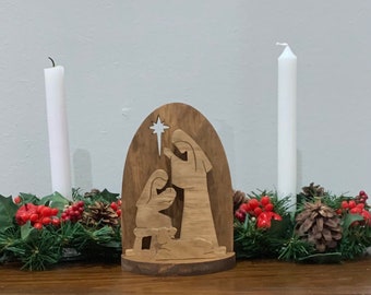 Wooden nativity with Mary, Joseph, Jesus/ handmade/christmas decor/manger/Christmas star/nativity/handmade