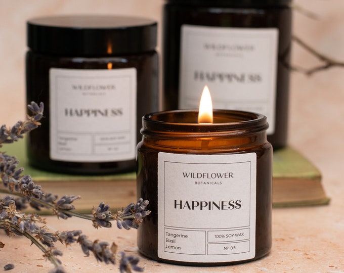 HAPPINESS Kerze | DIE ORIGINAL Aromatherapie Kerzen | 100% Sojawachs und reine ätherische Öle