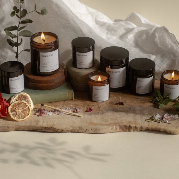 Aromatherapy Candles - THE ORIGINAL | Focus - Tranquility - Motivation - Sensuality - Happiness - Meditation - Immunity | 100% Soy Wax