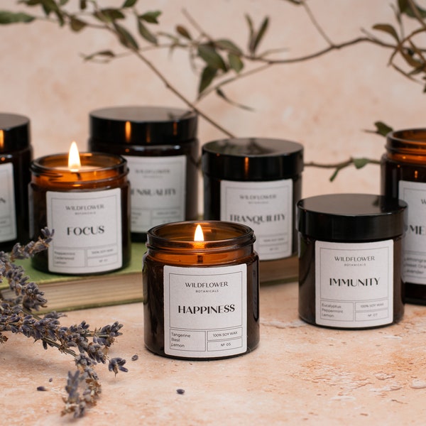 Aromatherapy Candles - THE ORIGINAL | Focus - Tranquility - Motivation - Sensuality - Happiness - Meditation - Immunity | 100% Soy Wax