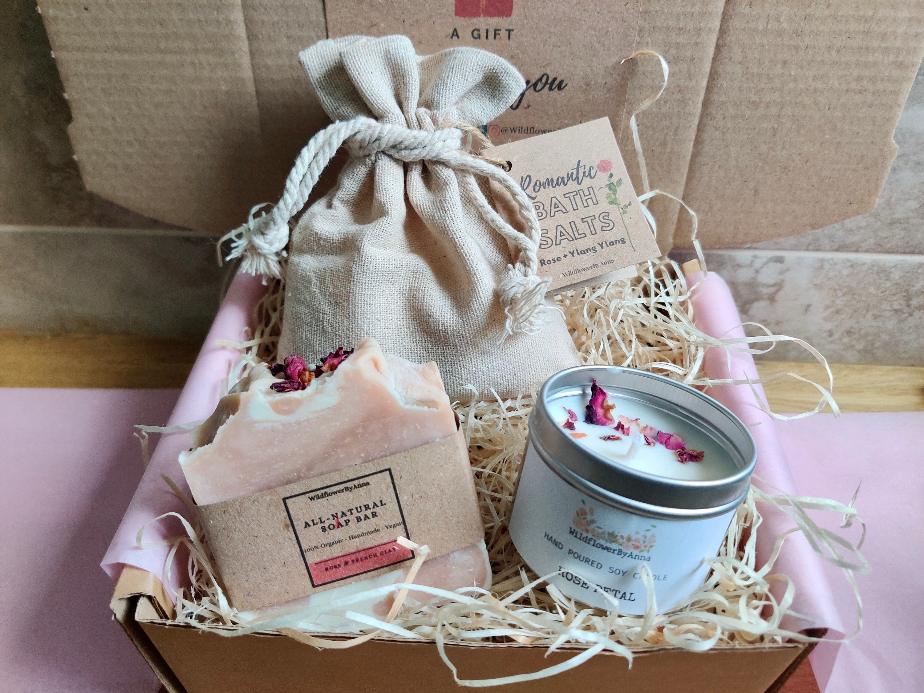 Luxury Gift Set For Her Bath Salts Rose Petal Soy Candle Etsy