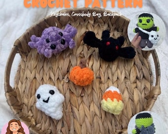 Halloween Buddies Bundle Crochet Pattern | Arigurumi | Keychain | Bat | Pumpkin | Spider | Candy Corn | PDF