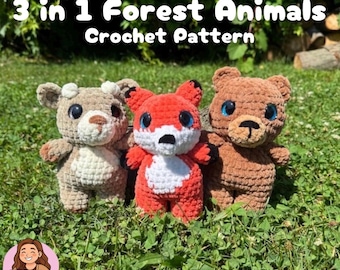 3in1 Forest Friends Friends Pattern | Fox | Bear | Deer | Woodland | Low Sew | PDF