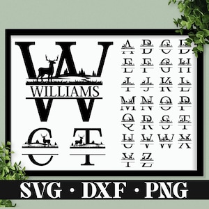 Outdoorsman Split Monogramm SVG, DXF, PNG, 26 Schnittdateien, Split Monogramm Rahmen Alphabet, Schnittdatei für Cricut, Silhouette