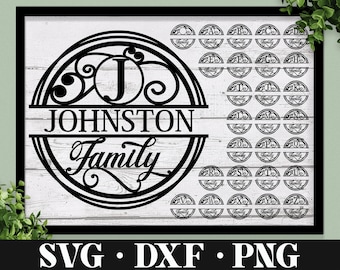 Monograma familiar dividido SVG, DXF, PNG, 27 archivos de corte, Alfabeto de marco de monograma dividido, Archivo de corte para Cricut, Silhouette