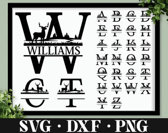 Monograma dividido "Aventurero" SVG, DXF, PNG, 26 archivos de corte, Alfabeto de marco de monograma dividido, Archivo de corte para Cricut, Silhouette