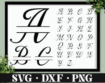 Split Monogram Alphabet SVG, DXF, PNG, 26 Cut Files, Split Monogram Frame Alphabet, Cut File for Cricut, Silhouette