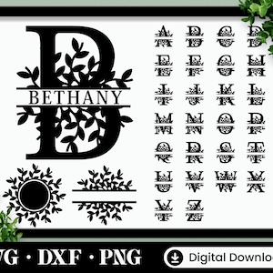 Geteiltes Monogramm SVG, DXF, PNG, 28 Schnittdateien, geteiltes Monogramm Rahmen Alphabet, Schnittdatei für Cricut, Silhouette