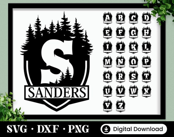 Outdoorsman Split Monogram SVG, DXF, PNG, 26 Cut Files, Split Monogram Frame Alphabet, Cut File for Cricut, Silhouette
