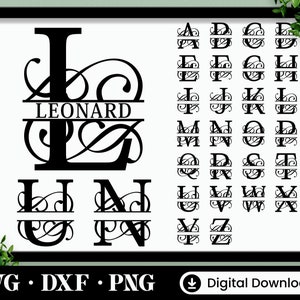 Split Monogram SVG, DXF, PNG, 26 Cut Files, Split Monogram Frame Alphabet, Cut File for Cricut, Silhouette
