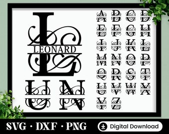 Split Monogram SVG, DXF, PNG, 26 Cut Files, Split Monogram Frame Alphabet, Cut File for Cricut, Silhouette